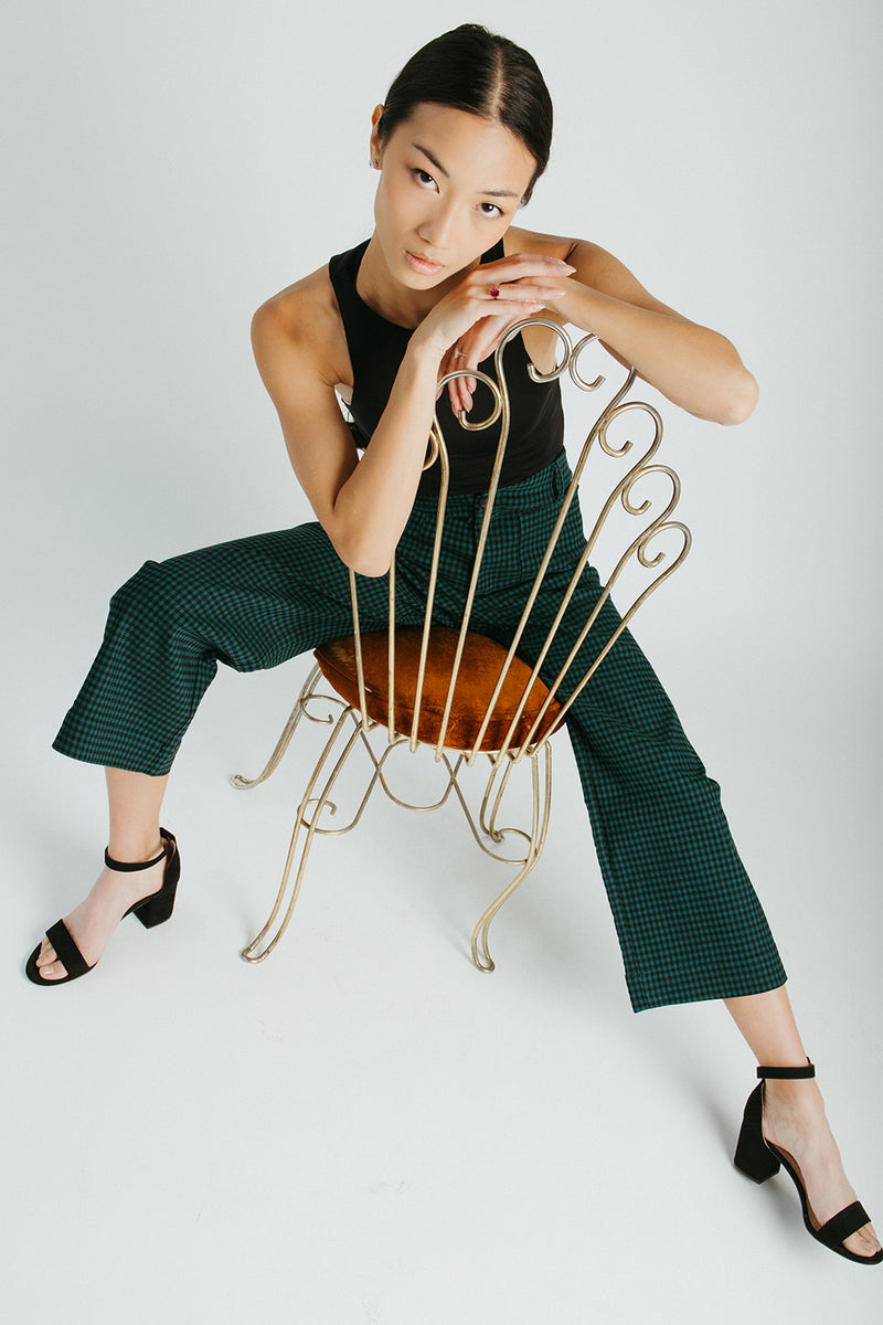 The Lissa Straight Leg Gingham Pant in Hunter Green