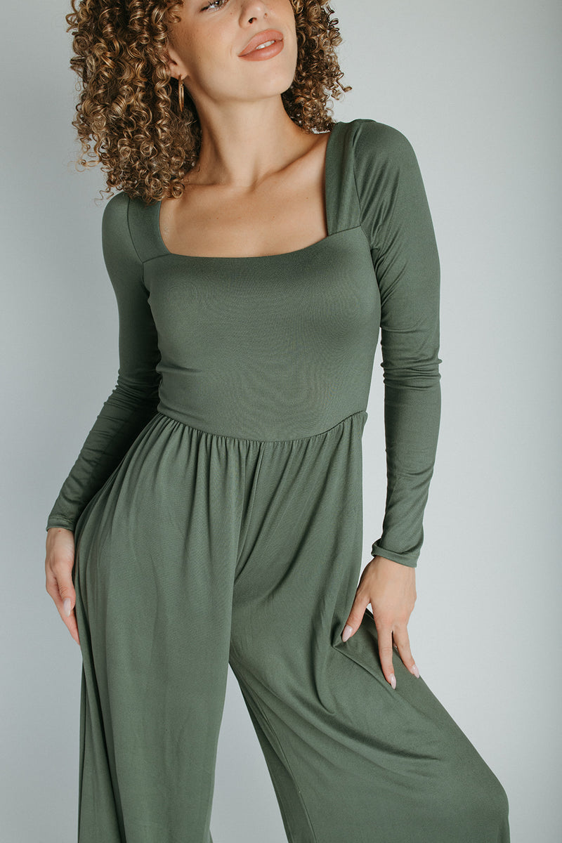 The Pippin Twist Detail Jumpsuit in Army Green