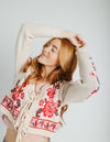 The Callie Floral Cardigan in Ivory + Red