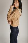 The Hensley Lace Ruffled Cardigan in Brown