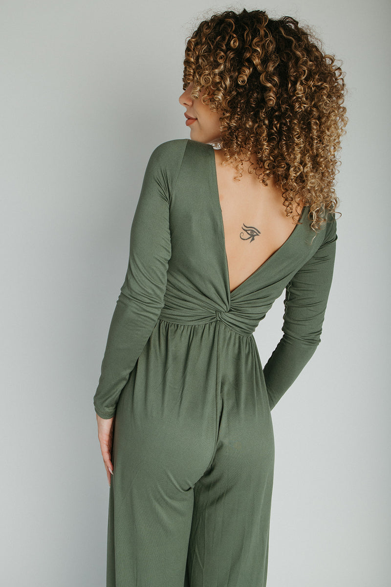 The Pippin Twist Detail Jumpsuit in Army Green