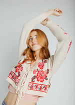 The Callie Floral Cardigan in Ivory + Red