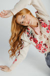 The Callie Floral Cardigan in Ivory + Red