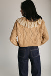 The Hensley Lace Ruffled Cardigan in Brown