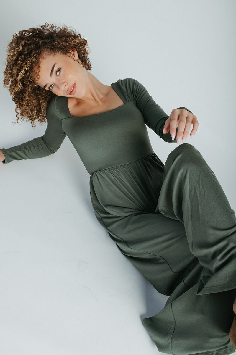 The Pippin Twist Detail Jumpsuit in Army Green