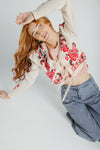 The Callie Floral Cardigan in Ivory + Red