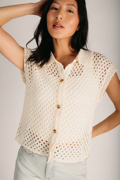 The Witonsky Open Knit Button-Up Blouse in Ivory – Piper & Scoot