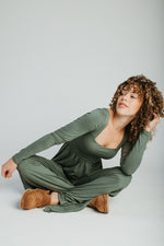 The Pippin Twist Detail Jumpsuit in Army Green
