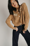 The Hensley Lace Ruffled Cardigan in Brown