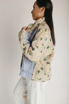 The Sarona Floral Shearling Denim Jacket in Taupe