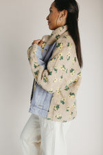 The Sarona Floral Shearling Denim Jacket in Taupe