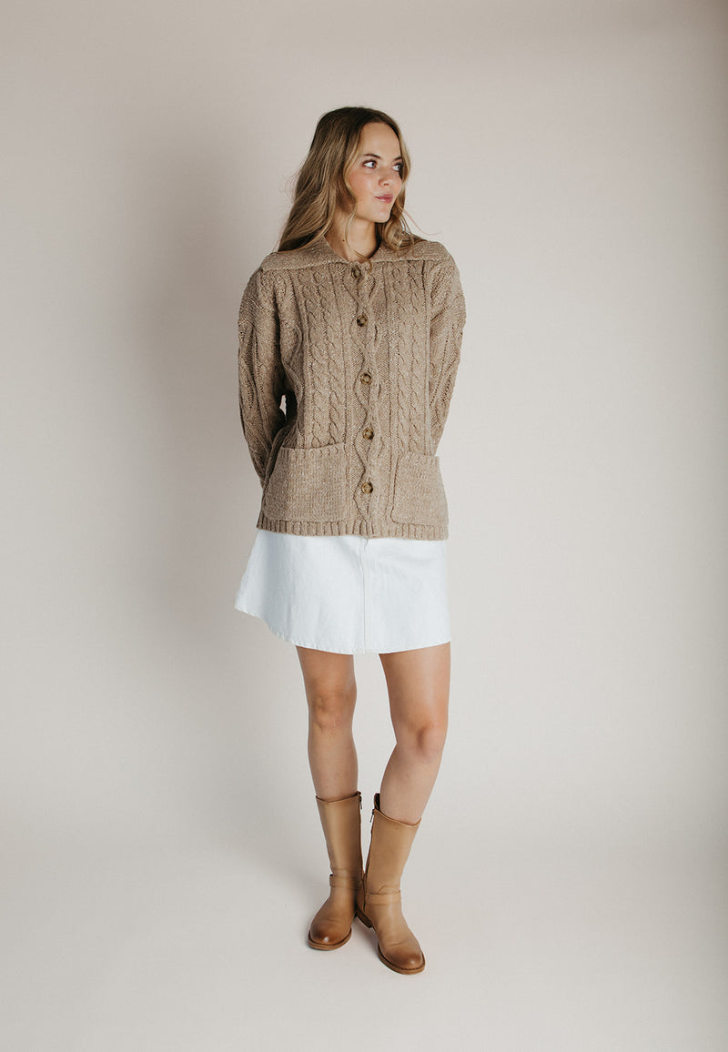 The Emmett Button-Up Knit Cardigan in Beige