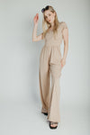 The Vecina Ribbed Jumpsuit in Tan