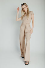 The Vecina Ribbed Jumpsuit in Tan