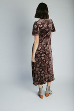 The Zeller Burnout Velvet Midi Dress in Dark Brown