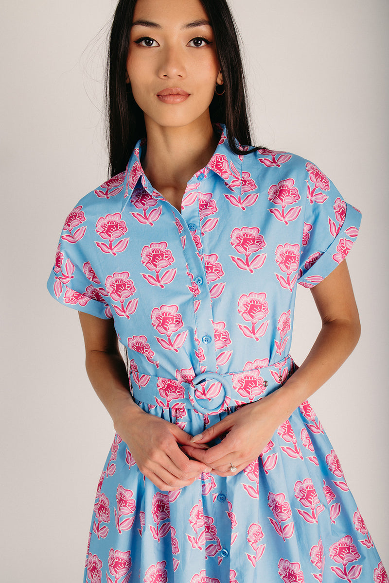 The Gloria Flower Detail Midi Dress in Blue – Piper & Scoot