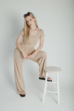 The Vecina Ribbed Jumpsuit in Tan