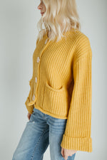 The Jeanette Button Front Cardigan in Mustard
