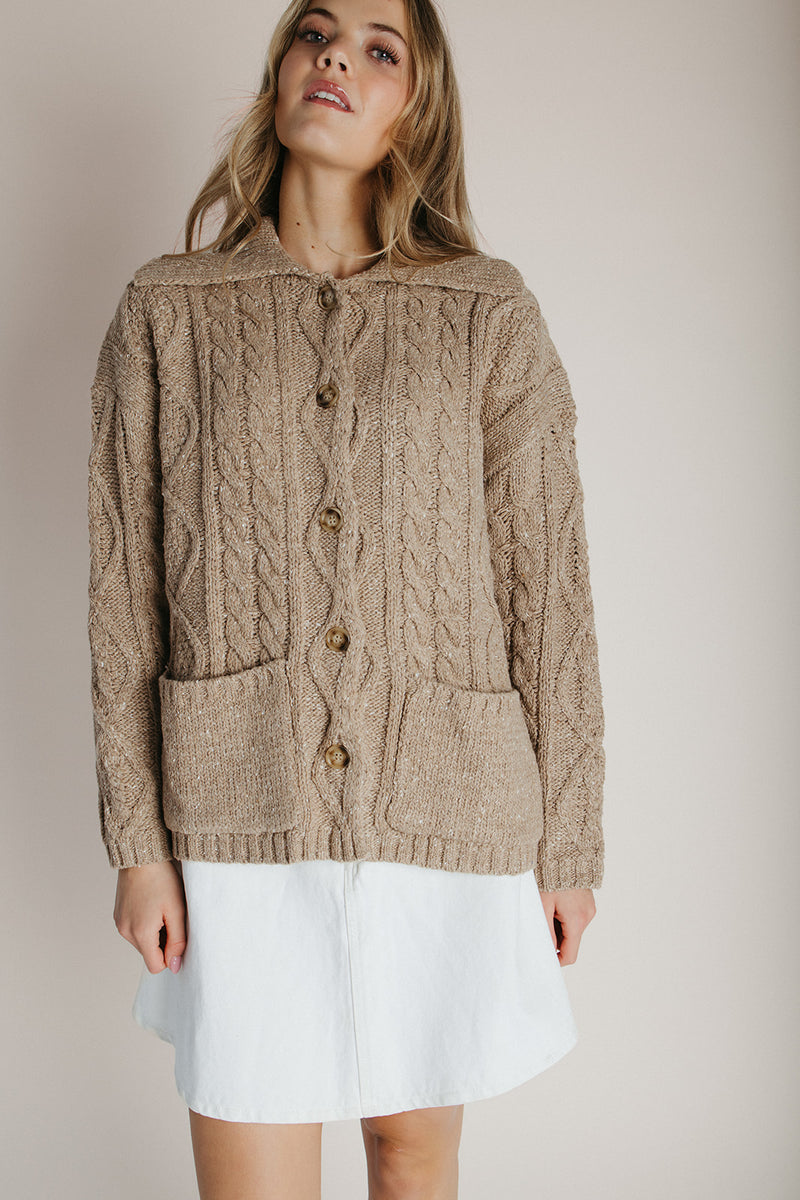 The Emmett Button-Up Knit Cardigan in Beige