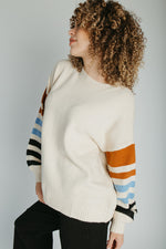 The Kenmore Crew Neck Sweater  in Ivory + Stripe