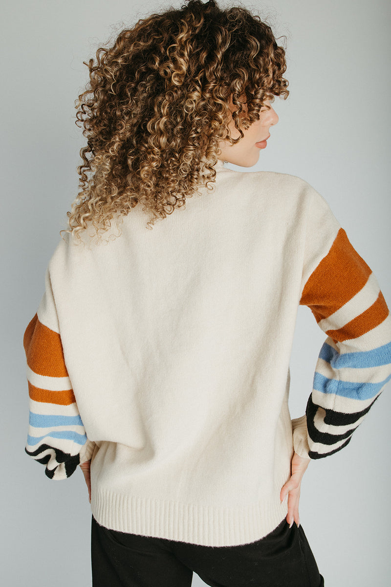 The Kenmore Crew Neck Sweater  in Ivory + Stripe