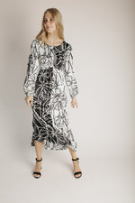 The Paulina Contrast Floral Maxi Dress in Black + White