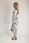 The Paulina Contrast Floral Maxi Dress in Black + White