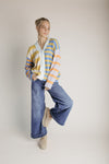 The Tiani Asymmetrical Button-Up Cardigan in Multi Stripe