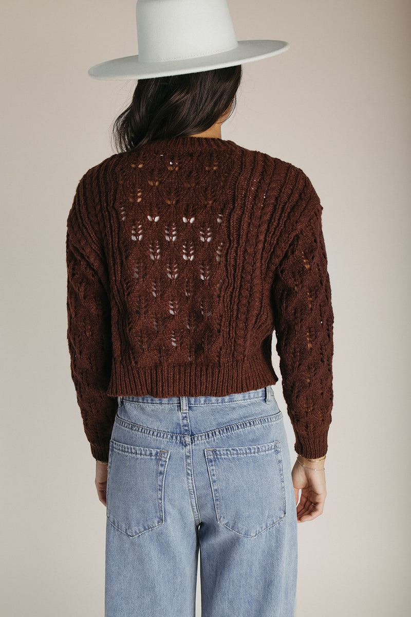 The Vernon Lace Detail Cardigan in Brown