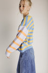 The Tiani Asymmetrical Button-Up Cardigan in Multi Stripe