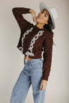 The Vernon Lace Detail Cardigan in Brown