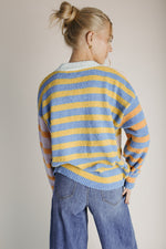 The Tiani Asymmetrical Button-Up Cardigan in Multi Stripe