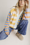The Tiani Asymmetrical Button-Up Cardigan in Multi Stripe