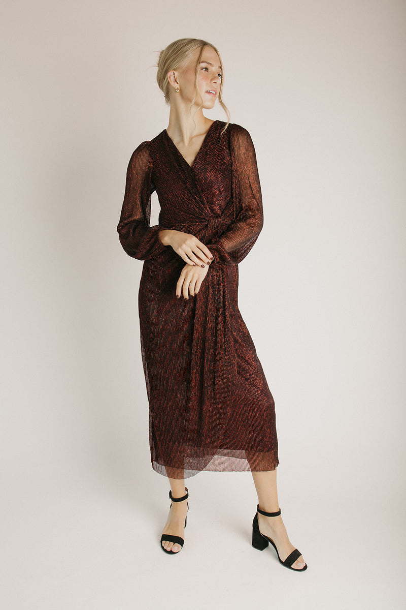The Polzin Glitter Wrap Midi Dress in Ruby