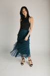 The Taggie Tulle Tiered Midi Skirt in Deep Green