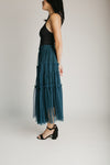 The Taggie Tulle Tiered Midi Skirt in Deep Green