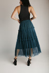 The Taggie Tulle Tiered Midi Skirt in Deep Green