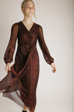 The Polzin Glitter Wrap Midi Dress in Ruby