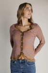 The Evangeline Lace Trim Cardigan in Pink + Mocha