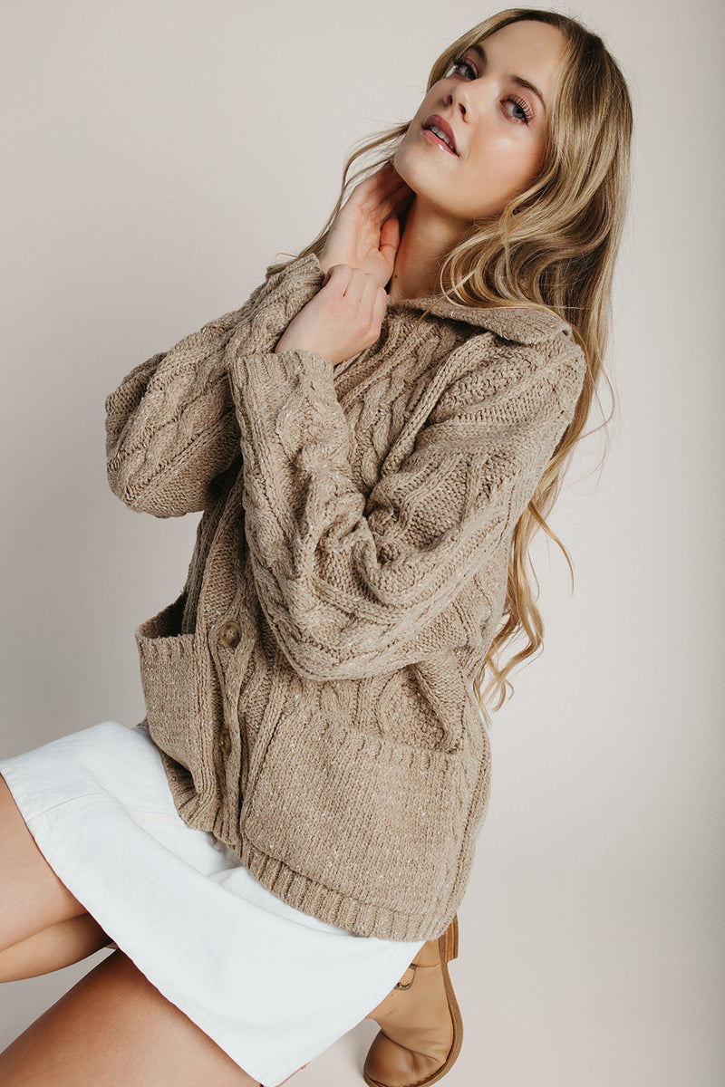 The Emmett Button-Up Knit Cardigan in Beige