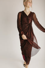 The Polzin Glitter Wrap Midi Dress in Ruby