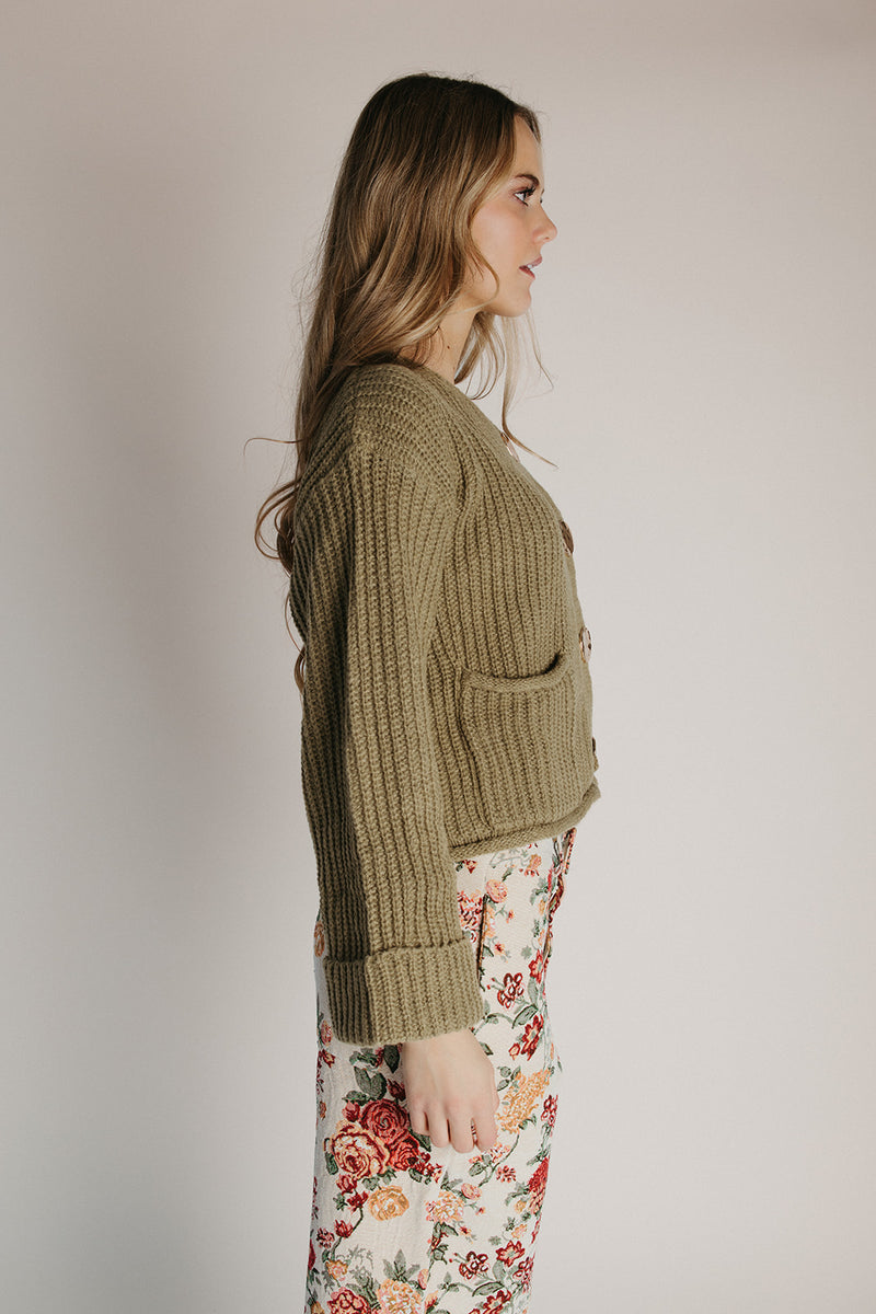The Conaway Button-Up Cardigan in Olive