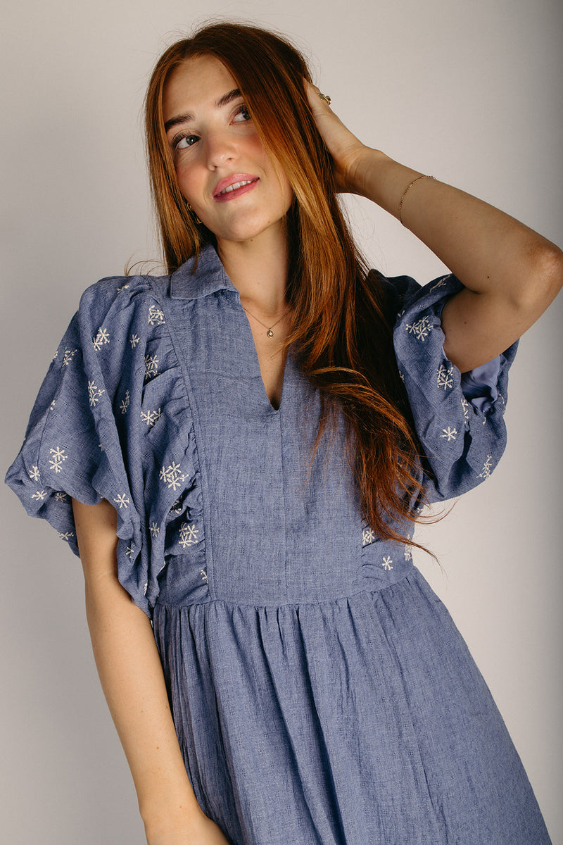 denim blue midi dress Women's Denim Midi Dress | Avara