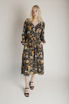 The Pollick Floral Midi Dress in Black Multi