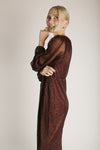The Polzin Glitter Wrap Midi Dress in Ruby
