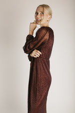 The Polzin Glitter Wrap Midi Dress in Ruby