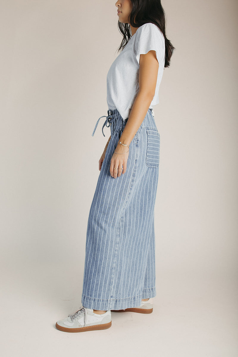 The Raymond Pin Tuck Detail Pant in Denim Stripe