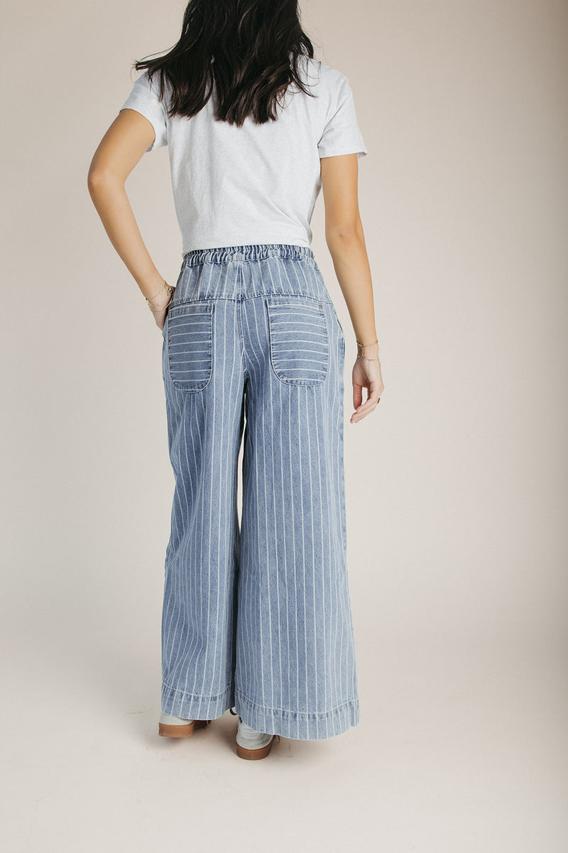 The Raymond Pin Tuck Detail Pant in Denim Stripe