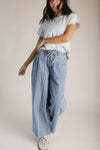 The Raymond Pin Tuck Detail Pant in Denim Stripe
