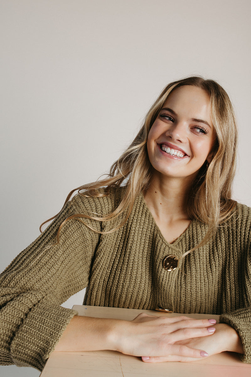 The Conaway Button-Up Cardigan in Olive